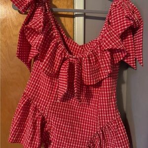 Red Gingham Ruffle Top
